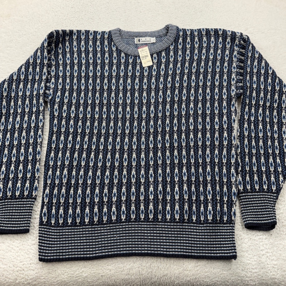 NWT Vintage Ron‎ Chereskin Mens Blue Geometric Pattern Crewneck Sweater Size 42
